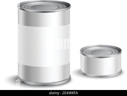 Boîte métallique avec étiquettes blanches vierges pour aliments illustration de vecteur isolé de conservation Illustration de Vecteur