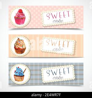 Ensemble d'étiquettes décoratives pour friandises avec motif cupcakes traditionnel bannières horizontales aquarelle abstraite vecteur illustrateur isolé Illustration de Vecteur