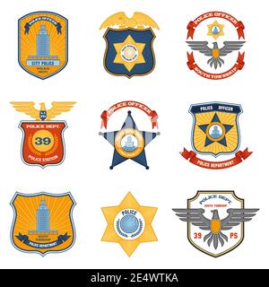 Badges de police pour les forces de l'ordre et vecteur isolé de couleur gouvernementale illustration Illustration de Vecteur