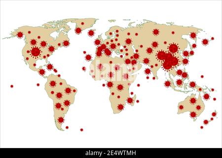 Carte stylisée du monde coronavirus (Covid-19) cas confirmés Illustration de Vecteur