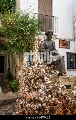 Statue de Ben à Maimonides Tibériade square à Cordoba, en Espagne. Le rabbin juif, médicaux et théologien Al-Andalus au Moyen Âge. Était important phi Banque D'Images