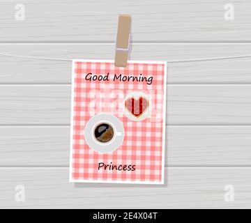 Carte de vœux avec tasse de café et biscuits en forme de coeur. Saint-Valentin. Style dessin animé plat. Illustration vectorielle Illustration de Vecteur