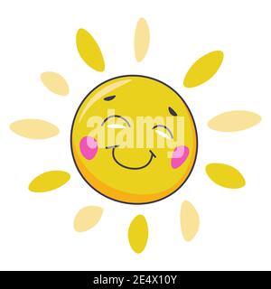 Caractère de soleil souriant avec visage et rayons vectoriels Illustration de Vecteur