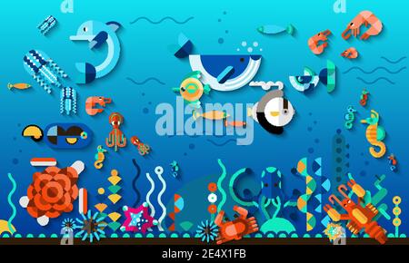 Tropic lagon sous-marin concept de vie du monde avec la mer exotique lumineuse illustration du vecteur de poissons Illustration de Vecteur