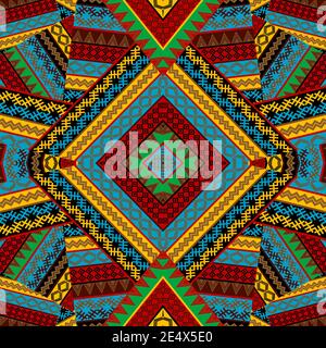 Motif patchwork coloré et sans couture avec motifs géométriques africains Illustration de Vecteur