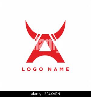 Rouge UNE lettre avec un modèle vectoriel de logo de corne Illustration de Vecteur