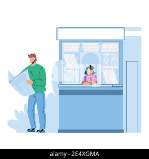 Journal Reading Man Near Street Newsstand Vector Illustration de Vecteur