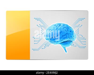 Symbole numérique du cerveau, bouton, créativité, idée nouvelle, concept de la science et de la technologie. Réseau neuronal. Test IQ, technologie de l'intelligence artificielle Banque D'Images