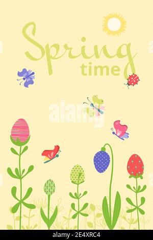Bonne carte de pâques. Décoration festive avec éléments printaniers Illustration de Vecteur