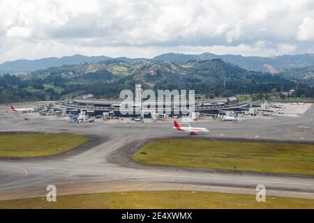Medellin, Colombie – 27 janvier 2019 : vue d'ensemble de l'aéroport de Medellin (MDE) en Colombie. Banque D'Images