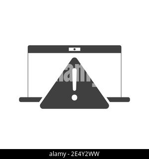 Point d'exclamation sur l'ordinateur portable. Icône de signe d'attention. Panneau d'avertissement de danger. Illustration de Vecteur