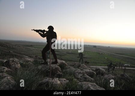 Mémorial des 32 soldats israéliens tombés à la bataille de tel Saqi [tel Saki, tel a-Saqi], plateau du Golan en octobre 1973 - la guerre du Kippour Banque D'Images