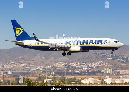 Malaga, Espagne - 28 juillet 2018 : avion Ryanair Boeing B737-800 à l'aéroport de Malaga (AGP) en Espagne. Boeing est un fabricant d'avions américain Banque D'Images