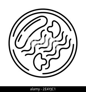 Vecteur de l'icône du menu principal du cours. Saucisses avec pâtes et champignons sur une assiette, comme plat principal d'un restaurant, café. Illustration de Vecteur