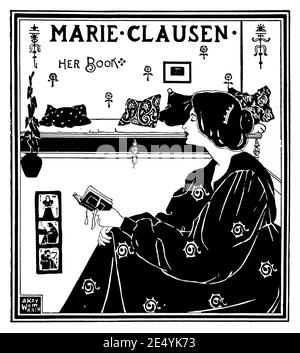 Marie Clausen son livre, conception de bibliothèque par le designer américain Andrew Kay Womrath en 1897 le Studio an Illustrated Magazine of Fine and Applied Art Banque D'Images