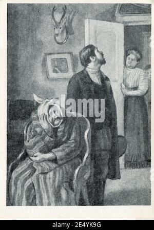 Les histoires de A.P. Chekhov dans des illustrations d'artistes soviétiques. Carte postale ancienne de l'URSS, 1954. Banque D'Images