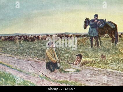 Les histoires de A.P. Chekhov dans des illustrations d'artistes soviétiques. Carte postale ancienne de l'URSS, 1954. Banque D'Images