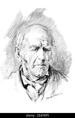 Étudiez au crayon de plomb, dessin de visage de vieux hommes de caractère de l'école Herkomer Bushey, par Esther Borough Johnson, en 1897 le Studio an Illustrat Banque D'Images