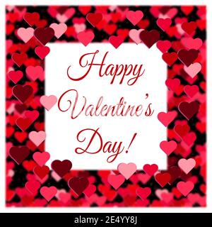 Modèle pour Valentin avec texte de félicitations dans un cadre de bokeh et coeur fond. Félicitations mignonnes pour la Saint-Valentin. Banque D'Images