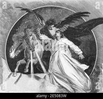 Illustration du poème de Heine 'an die Engel' ou pour les Anges sur un cavalier mourant, poète allemand Heinrich Heine, collection de poèmes Romancero, 1880 Banque D'Images