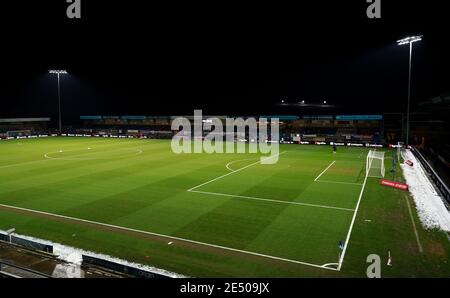 Vue générale de l'intérieur du stade avant le quatrième match de la coupe Emirates FA à Adams Park, Wycombe. Date de la photo: Lundi 25 janvier 2021. Banque D'Images