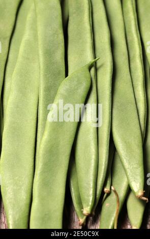 Gros plan des haricots verts piattoni. Vue de dessus. Banque D'Images