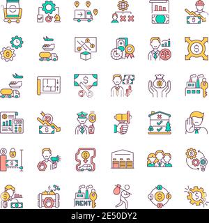 Mesures et stratégies de réduction des coûts jeu d'icônes de couleur RVB Illustration de Vecteur