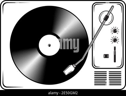 Vinyle Record Player Retro Vintage style isolé sur blanc Illustration de Vecteur