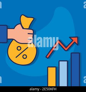 barres de statistiques avec flèche et icône de style plat de sac d'argent illustration vectorielle Illustration de Vecteur