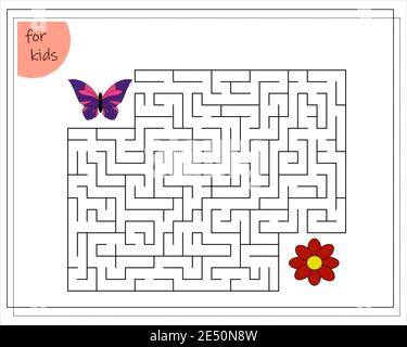 Un jeu de labyrinthe pour les enfants. Guide le papillon à travers le labyrinthe jusqu'à la fleur Illustration de Vecteur