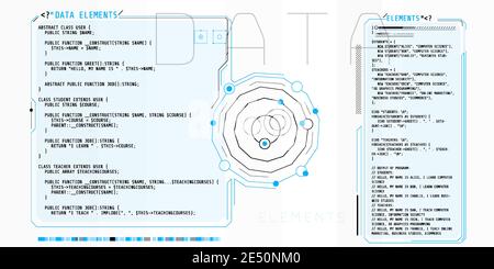 Éléments de l'interface HUD avec une partie du code PHP. Illustration de Vecteur