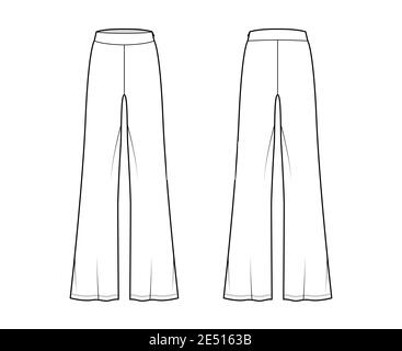 Pantalon chaussure coupe technique de mode illustration avec longueur du sol, silhouette surdimensionnée, fermeture à glissière latérale. Modèle de bas de pyjama sport sans pinces à l'avant, dans le dos, de couleur blanche. Femmes, hommes, maquette de CAD unisex Illustration de Vecteur