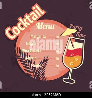 L'alcool boire cocktails restaurant plage cafe carte menu template vector illustration Illustration de Vecteur