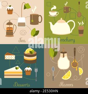 Vaisselle à thé desserts saveurs ensemble plat illustration vectorielle isolée Illustration de Vecteur