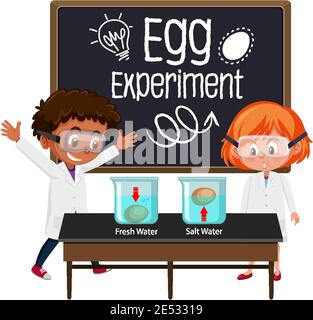 Un jeune scientifique explique l'expérience scientifique avec l'illustration du test de la plaque d'œuf Illustration de Vecteur