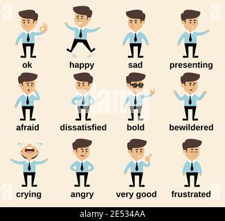 Homme d'affaires personnage de dessin animé émotions ensemble isolé illustration de vecteur Illustration de Vecteur