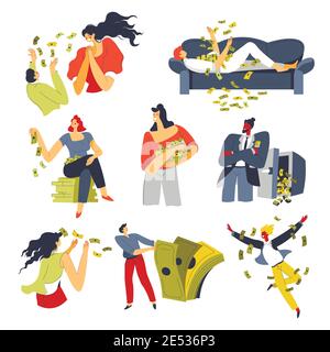 Les riches et les riches se vantant de l'argent et de l'argent Illustration de Vecteur