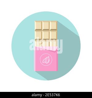 Icône de la barre de chocolat. Ouvrez le chocolat au lait blanc dans l'emballage en aluminium. Dessert plat et sucré. Illustration vectorielle de style dessin animé. Illustration de Vecteur