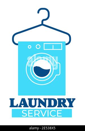 Service de blanchisserie, lavage des vêtements en machine Vector Illustration de Vecteur