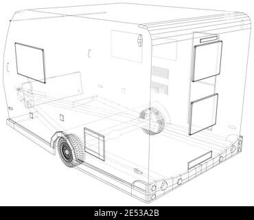 Tirer derrière le camping-car. Fil - châssis. Les couches de lignes visibles et invisibles sont séparées. Format EPS10 Illustration de Vecteur