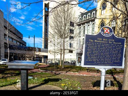 Montgomery, Alabama, États-Unis - 28 janvier 2017 : marqueurs commémoratifs dans le centre-ville de Montgomery honorant le mouvement des droits civils. Banque D'Images