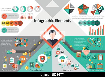 Ensemble d'infographies financières avec éléments papier de stockage des données sur les modes de paiement illustration vectorielle Illustration de Vecteur