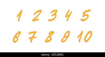 Jeu de numéros dessinés à la main. Numéros de lettrage à la forme vectorielle Illustration de Vecteur