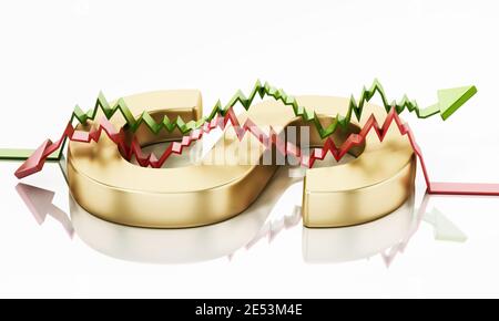 Flèches de statistiques croissantes et décroissantes formant un signe de dollar avec la lettre S. illustration 3D. Banque D'Images