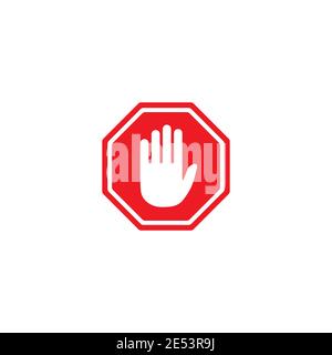 silhouette de main blanche dans un octogone rouge isolé sur fond blanc. Stop, Ban, panneau de blocage. Ne touchez pas le symbole. Panneau d'interdiction. Illustration vectorielle Illustration de Vecteur