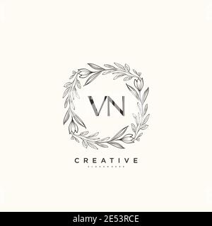 VN Beauty vector logo initial art, écriture logo de signature initiale, mariage, mode, bijoux, boutique, floral et botanique avec la température créative Illustration de Vecteur