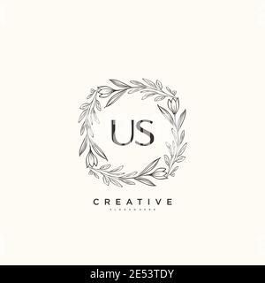 US Beauty vector logo initial art, écriture logo de signature initiale, mariage, mode, bijoux, boutique, floral et botanique avec la température créative Illustration de Vecteur