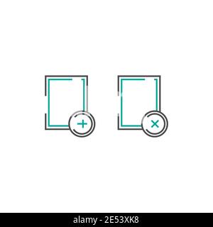 Ensemble d'icônes de document. Feuille de documents arrondie noire avec signe plus. Icône plate isolée sur blanc. Icône de téléchargement de document. Nouveau document. Illustration de Vecteur