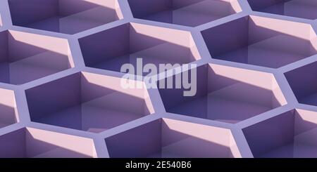 grands hexagones blancs avec bleu violet violet lumière t 3d rendu de l'illustration Banque D'Images