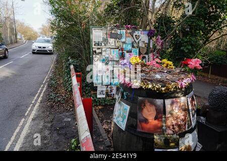 Un sanctuaire pour la star du rock Marc Bolan qui a été tué dans un accident de voiture à Barnes le 16 septembre 1977. Date de la photo : lundi 18 janvier 2021. Photo: Roger Banque D'Images